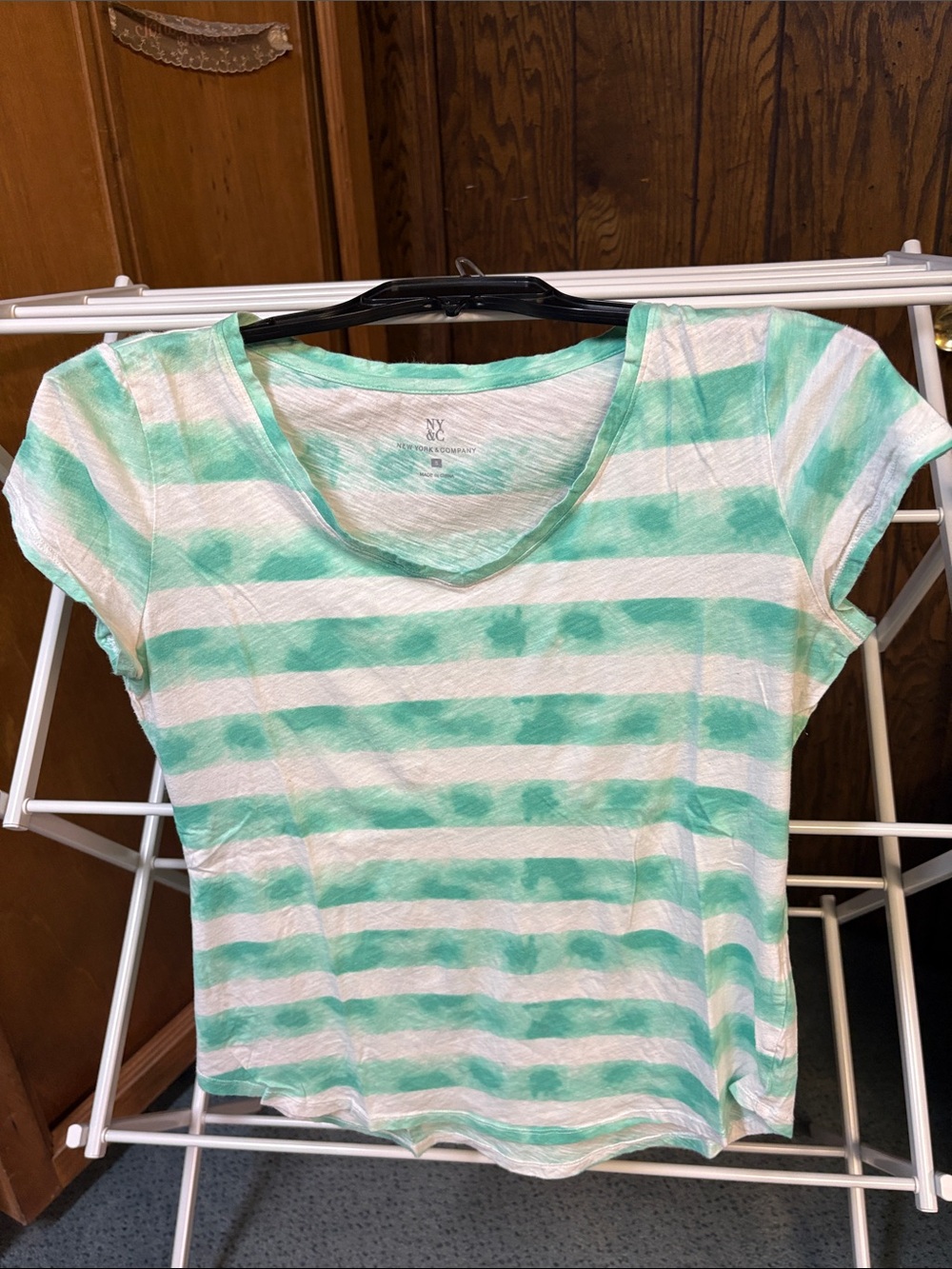 New York & Company Mint and White Striped Short Sleeve Tee